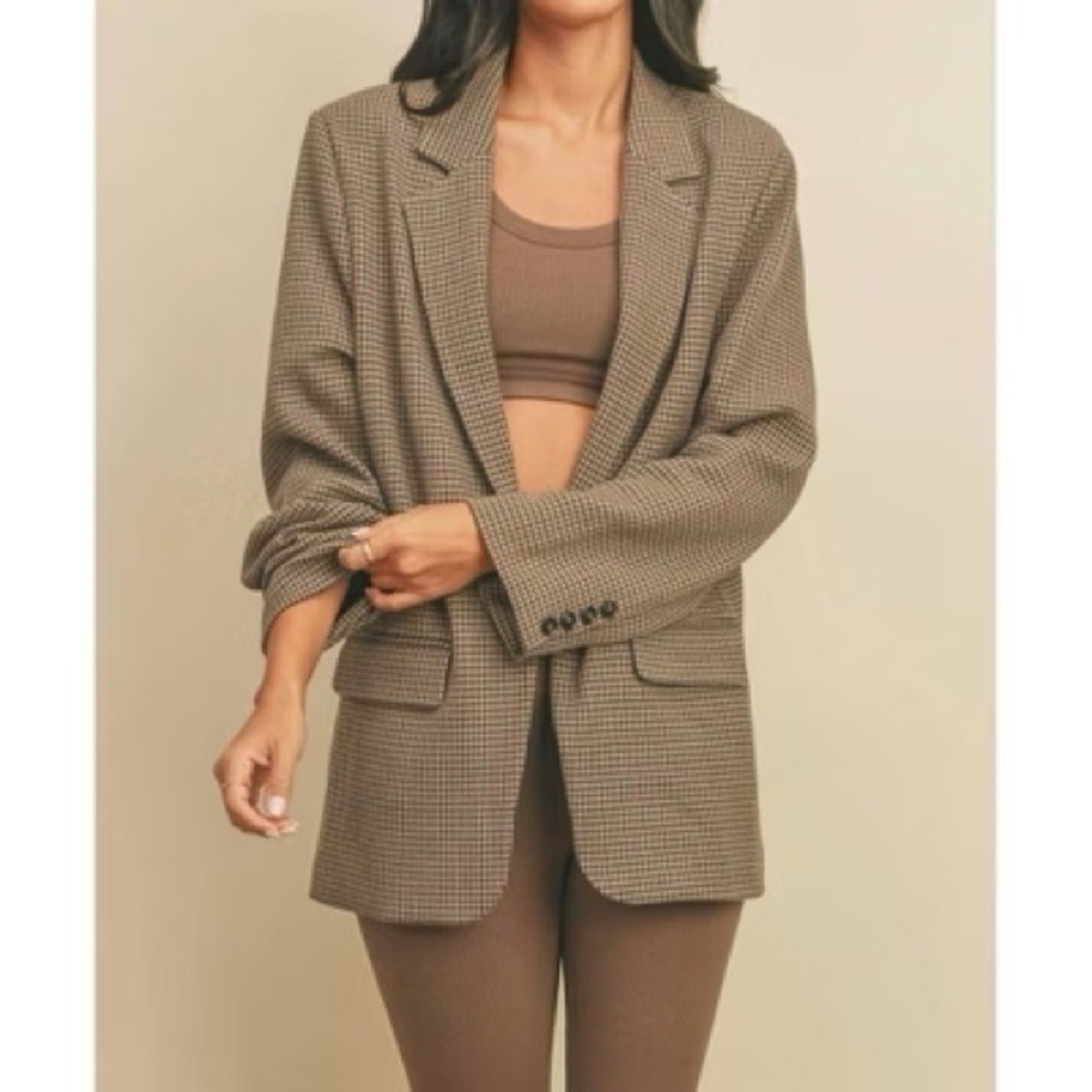 Staccato houndstooth open blazer tan brown multi colored women's size small